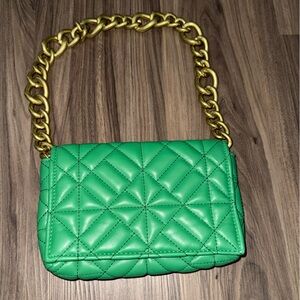 Green Zara Quilted Shoulder Bag